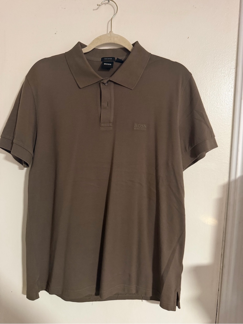 BOSS Hugo Boss Men Pima Cotton Short Sleeve Polo Shirt - Taupe Grey Size L